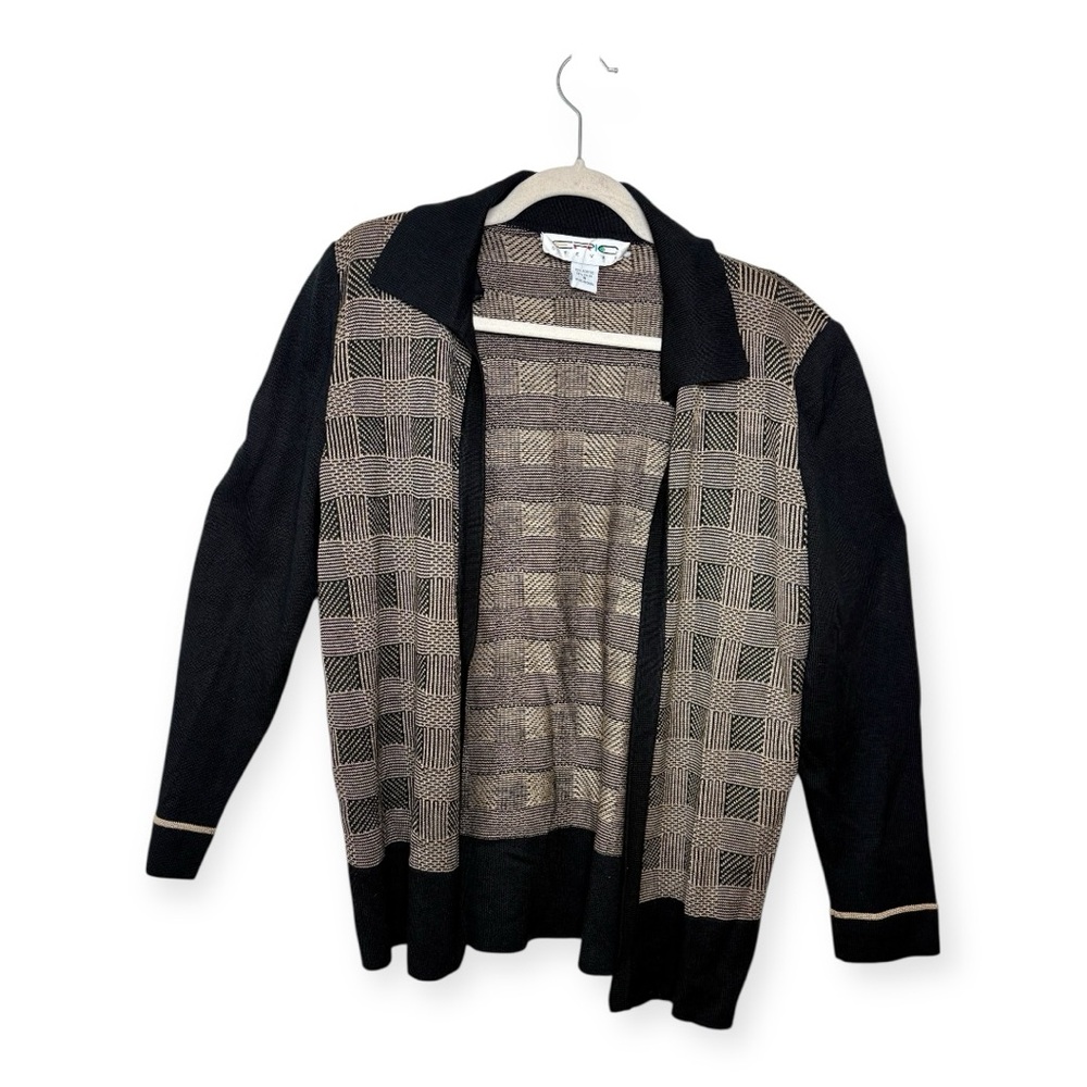 Vintage Steven by CPO Black & Tan Geometric Knit Cardigan Jacket Large